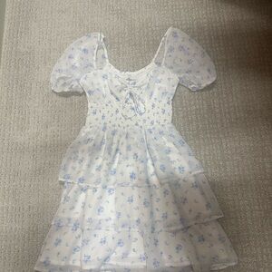 Hollister White Dress with Light Blue Floral Print